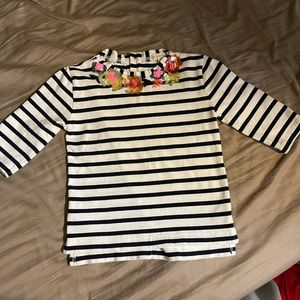 Bejeweled crew neck b&w striped shirt